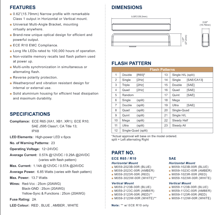 Narrow-Line, 6 LED, Vertical mounting - Amber